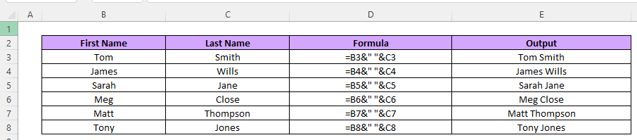 combine first and last name in excel