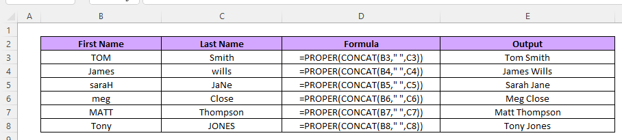 combine first and last name in excel