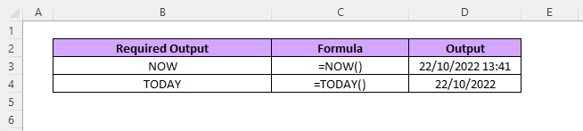 NOW function in Excel