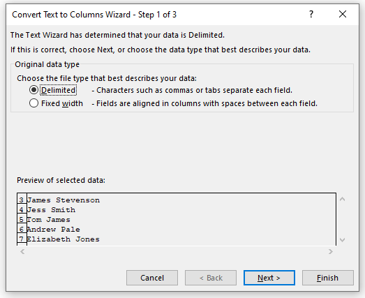 Separate Names in Excel