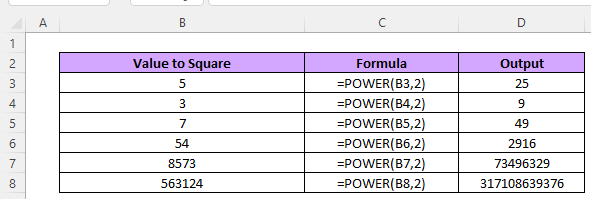 How to Square a number in Excel