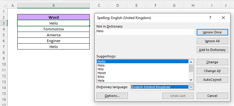 Spell Check in Excel